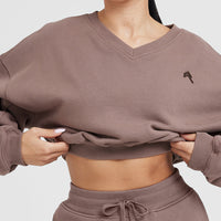 All Day Lightweight Oversized V-Neck Sweatshirt | Cool Brown