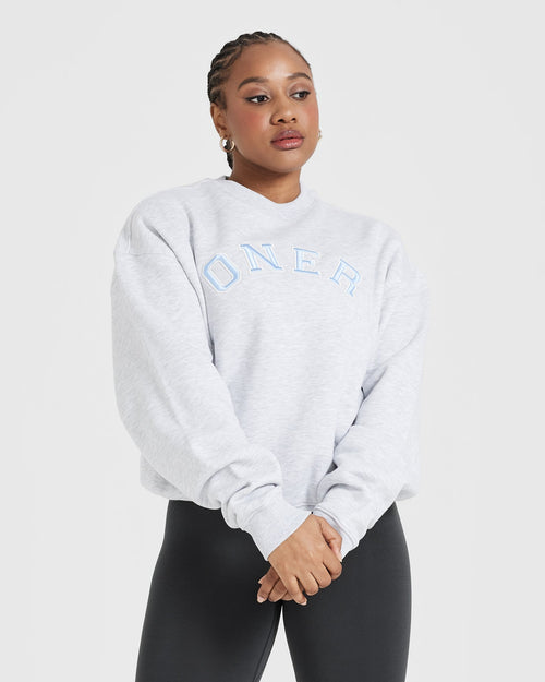 Oner Modal All Day Varsity Oversized Sweatshirt | Light Grey Marl