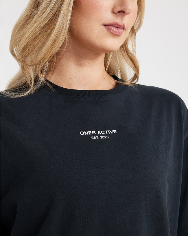 Graphic Oversized Short Sleeve Tee | Washed Black