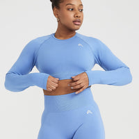 Classic Seamless 2.0 Long Sleeve Crop Top | Light Denim Marl
