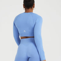 Classic Seamless 2.0 Long Sleeve Crop Top | Light Denim Marl