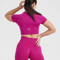 Classic Seamless 2.0 Short Sleeve Crop Top | Fuchsia Marl