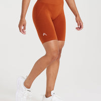 Effortless Seamless Cycling Shorts with White Logo | Warm Copper