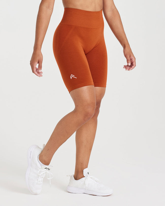 Effortless Seamless Cycling Shorts with White Logo | Warm Copper