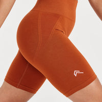 Effortless Seamless Cycling Shorts with White Logo | Warm Copper