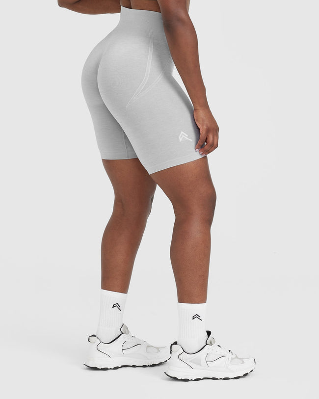 Effortless Seamless Cycling Shorts with White Logo | Grey Marl