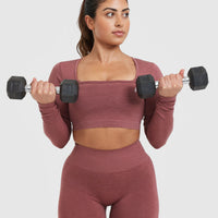 Effortless Square Neck Crop Long Sleeve Top with White Logo | Berry