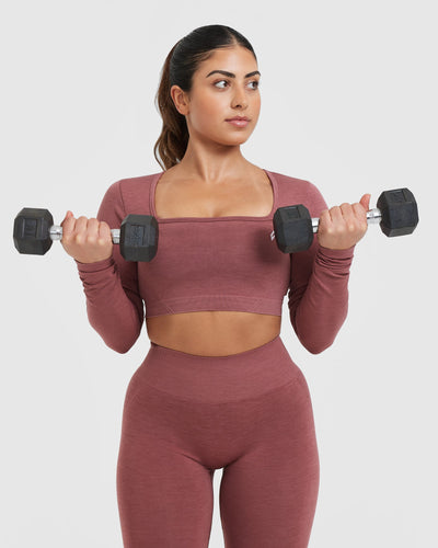 Effortless Square Neck Crop Long Sleeve Top with White Logo | Berry