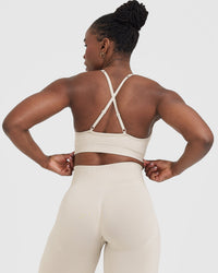 Effortless Strappy Bralette with White Logo | Sand