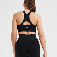 Effortless Seamless High Neck Bralette with White Logo | Black