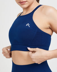 Effortless Seamless High Neck Bralette with White Logo | Midnight