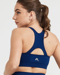 Effortless Seamless High Neck Bralette with White Logo | Midnight