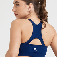 Effortless Seamless High Neck Bralette with White Logo | Midnight