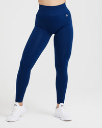 Effortless Seamless Leggings with White Logo | Midnight