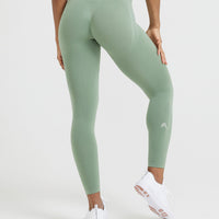 Effortless Seamless Leggings with White Logo | Sage