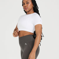 Effortless Seamless Short Sleeve Crop Top with White Logo | White