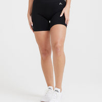 Effortless Seamless Shorts with White Logo | Black