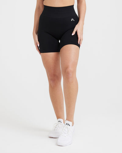 Effortless Seamless Shorts with White Logo | Black