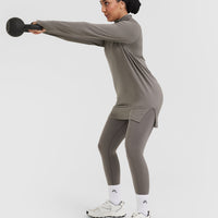 Go To Seamless Loose Long Sleeve Longline Top | Ash Grey