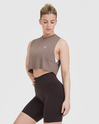 Go To Muscle Crop Vest | Cool Brown