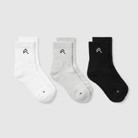 Mid Crew Socks 3 Pack | Grey/White/Black