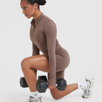 Timeless Half Zip Mid Long Sleeve Top | Cool Brown