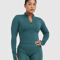 Timeless Half Zip Mid Long Sleeve Top | Marine Teal