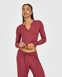 At Home Night Button Down Long Sleeve Top | Burnt Maroon Red