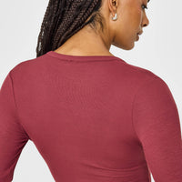 At Home Night Button Down Long Sleeve Top | Burnt Maroon Red