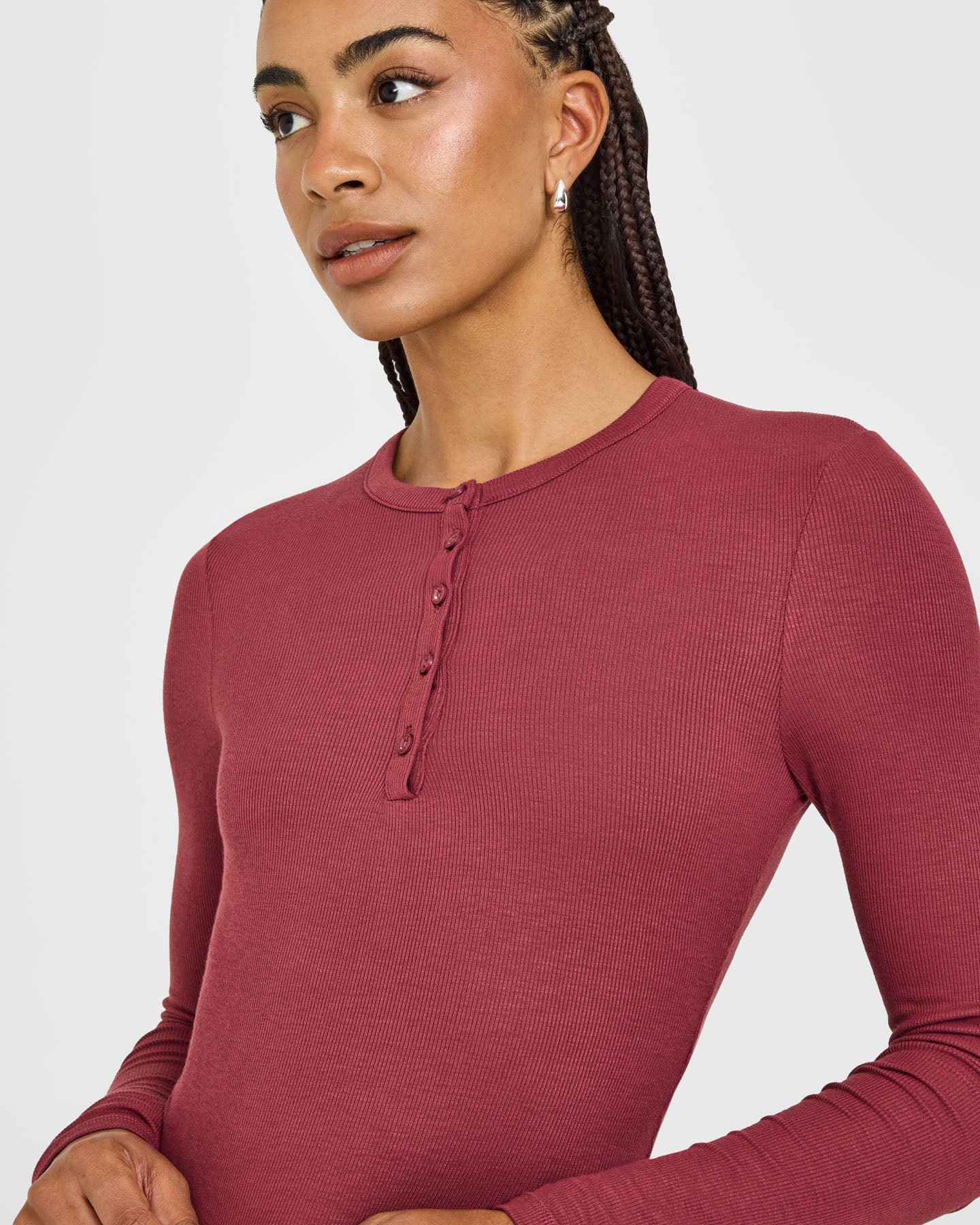 At Home Night Button Down Long Sleeve Top | Burnt Maroon Red