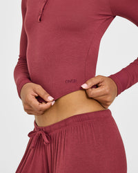 At Home Night Button Down Long Sleeve Top | Burnt Maroon Red