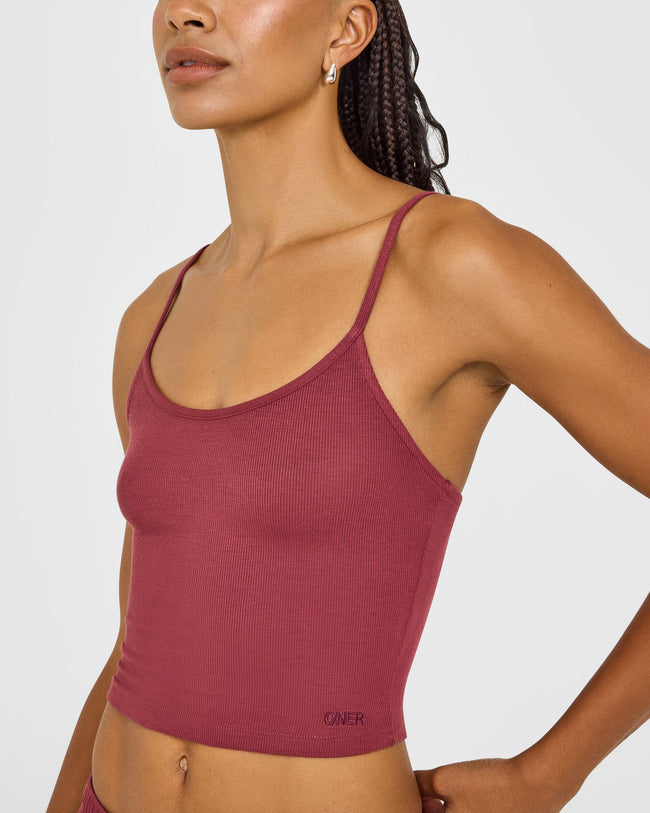 At Home Night Strappy Mid Vest | Burnt Maroon Red