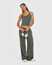 Cotton Racer Back Fitted Vest | Dark Khaki