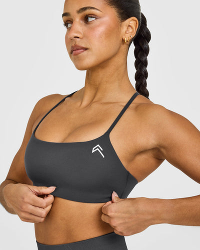 EasyLift™ Strappy Sports Bra with White Logo | Coal