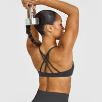 EasyLift™ Strappy Sports Bra with White Logo | Coal