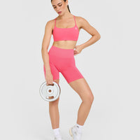 EasyLift™ Strappy Sports Bra with White Logo | Hot Girl Pink