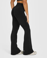 Effortless Seamless Flared Bottoms with White Logo | Black