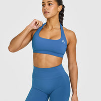 EasyLift™ Halter Bralette with White Logo | Ocean Blue