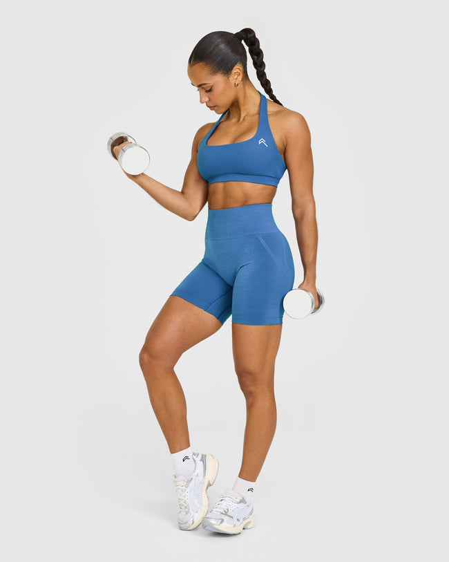 EasyLift™ Halter Bralette with White Logo | Ocean Blue