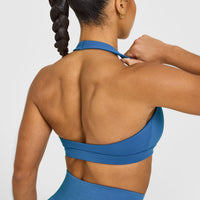 EasyLift™ Halter Bralette with White Logo | Ocean Blue