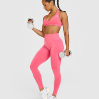 Effortless Seamless Leggings with White Logo | Hot Girl Pink