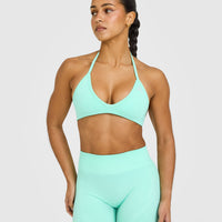 EnhanceLift™ Seamless Minimal Halter Neck Bralette with White Logo | Peppermint Green