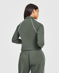 Jersey Tracksuit Zip Through Jacket | Dark Khaki