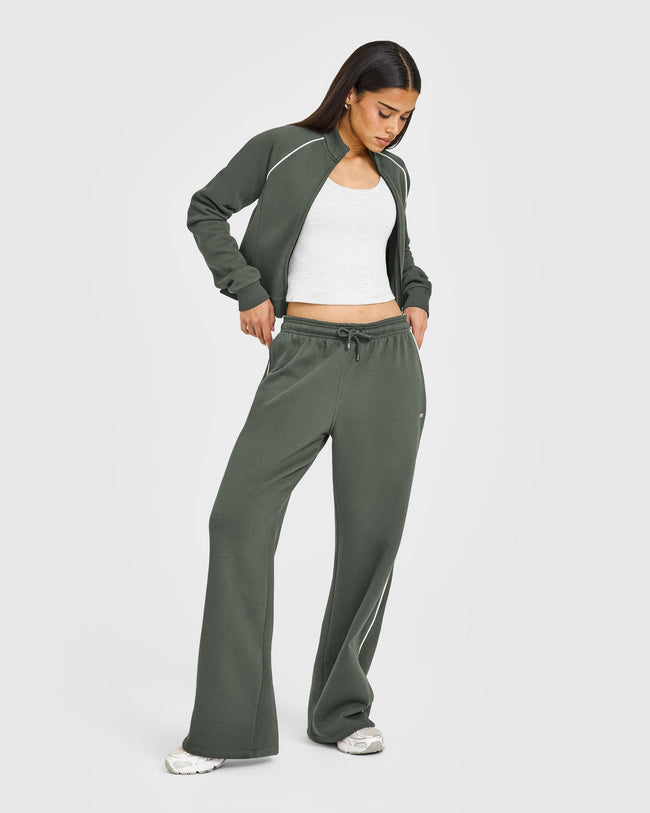 Jersey Tracksuit Zip Through Jacket | Dark Khaki