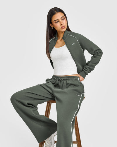 Jersey Tracksuit Zip Through Jacket | Dark Khaki