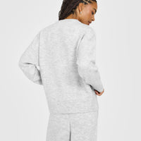 Oversized Knit Crew Neck Sweatshirt | Light Grey Marl