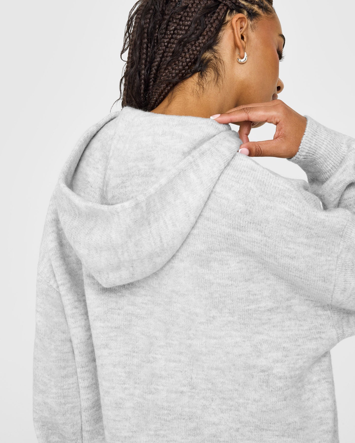 Oversized Knit Hoodie | Light Grey Marl