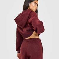 Oversized Knit Zip Through Mid Hoodie | Rosewood