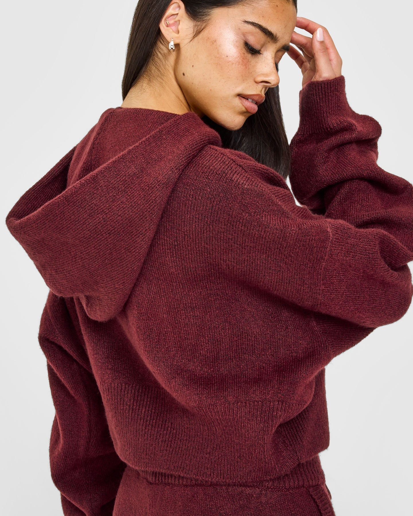 Oversized Knit Zip Through Mid Hoodie | Rosewood