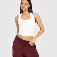 Mellow™ Rib Oner Embroidered Square Neck Mid Vest with Built in Bra Shelf | White